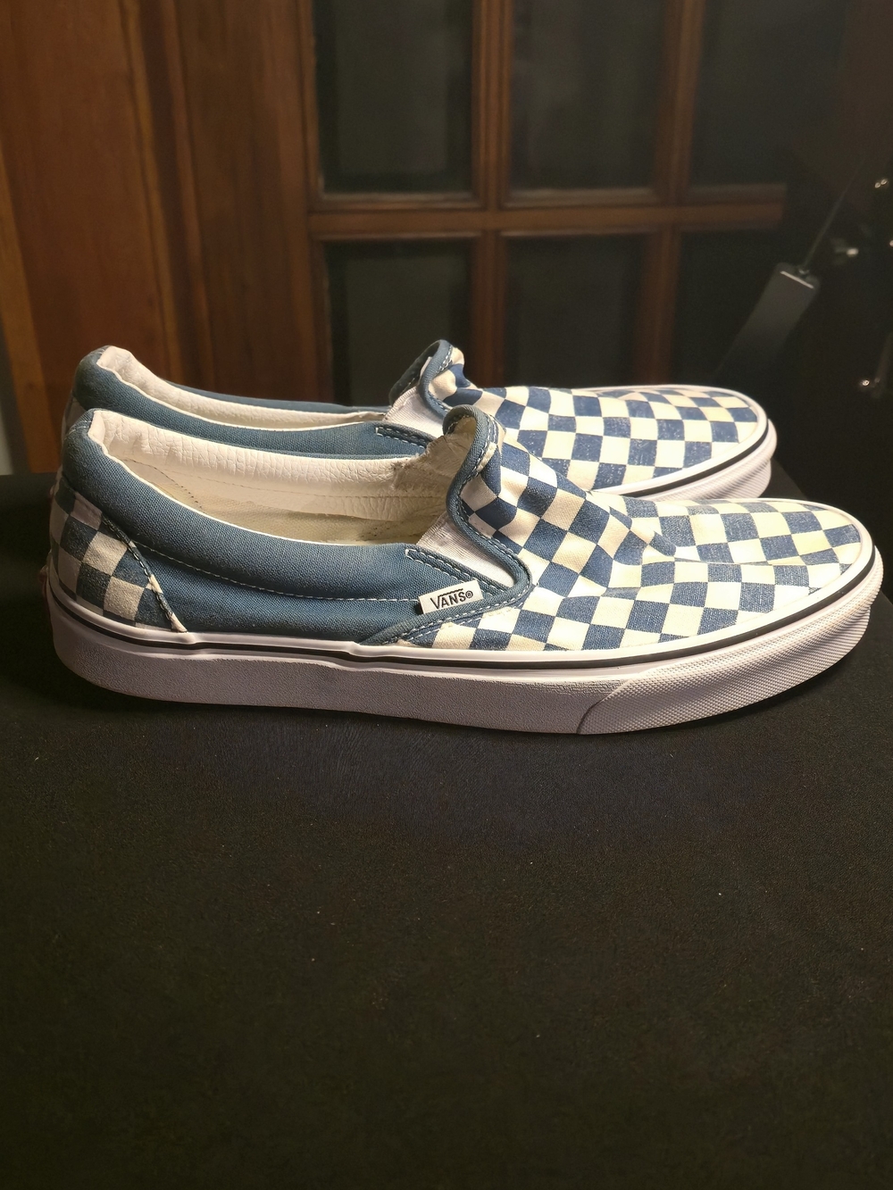 Vans Checkerboard Slip-On Sneakers in Blue and White